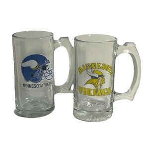 2 Vintage Minnesota Vikings  Logo NFL Glass Beer Stein or Mugs ($20PU)
